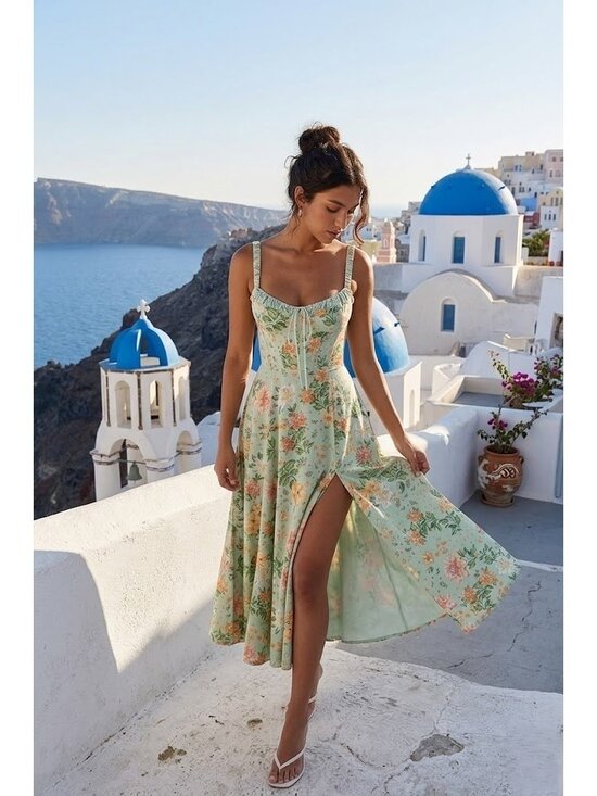House of CB Dresses & Skirts - NWT House Of CB Sabrina Midi in Light Jade Green Floral Tank Dress L+ Plus Cup